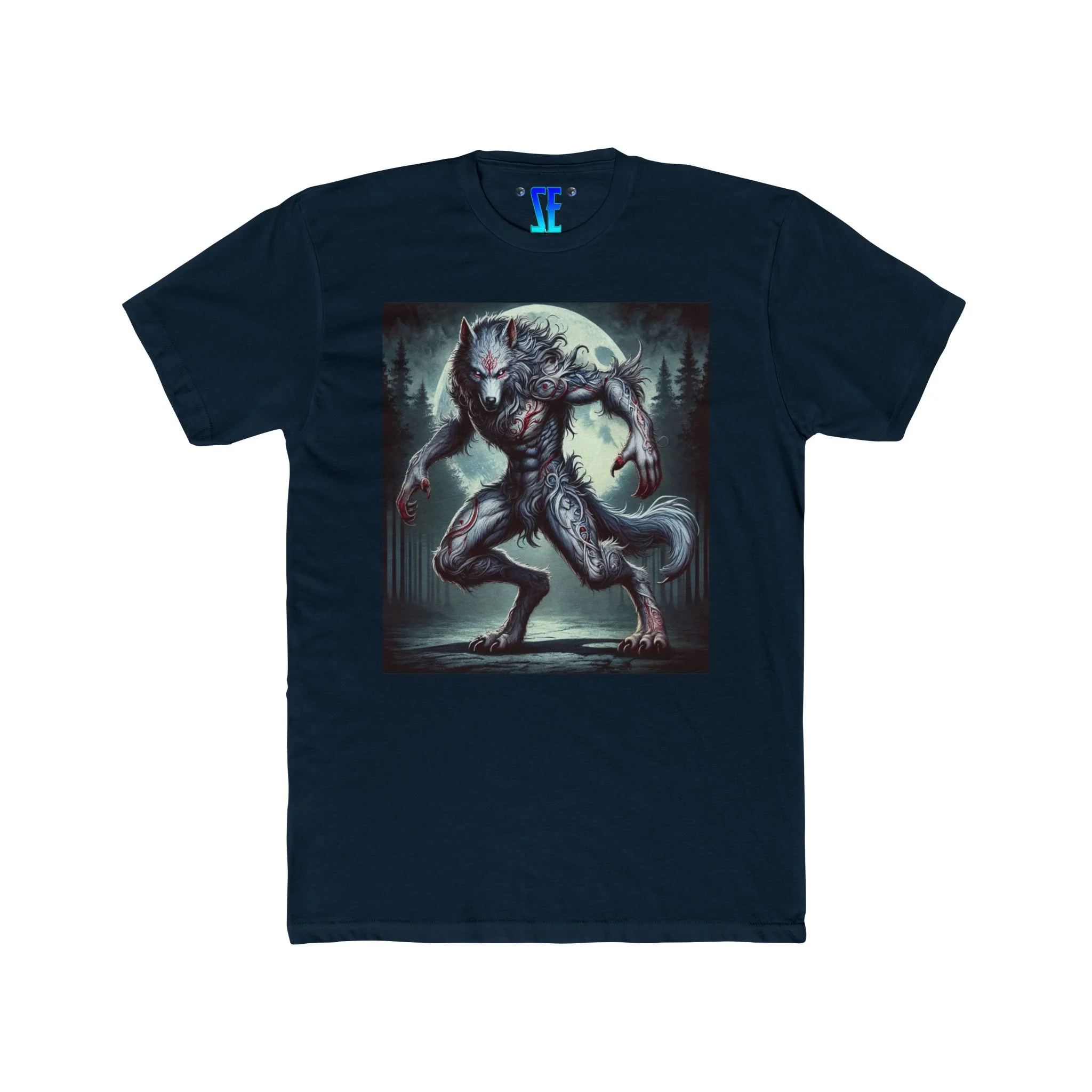 Moonfall Series Silver Red Lunar Werewolf Stunning Dynamic Graphic Werewolf Mythology T-Shirt - Image 6