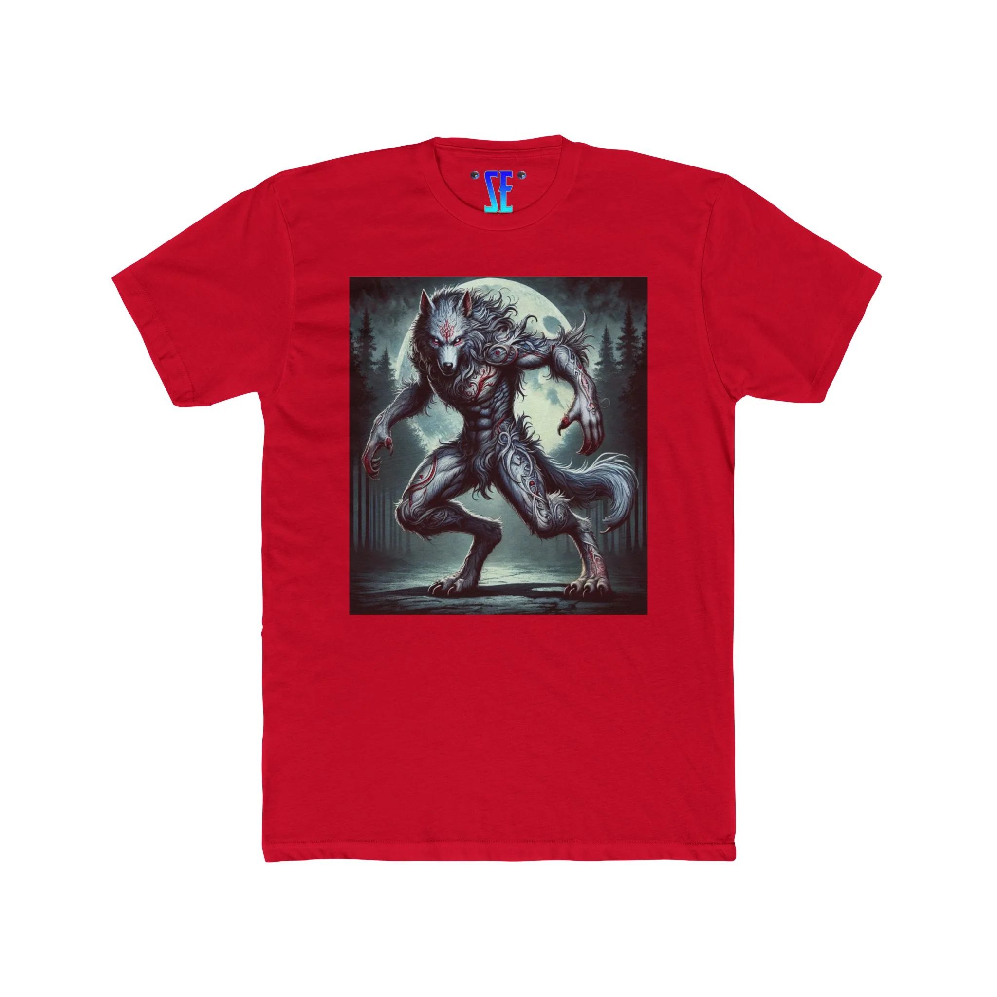Moonfall Series Silver Red Lunar Werewolf Stunning Dynamic Graphic Werewolf Mythology T-Shirt - Image 8