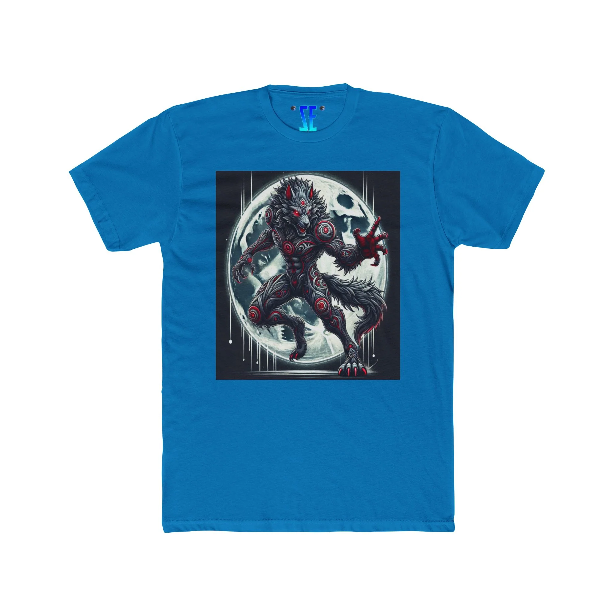 Moonfall Series Werewolf Stunning Silver Red Markings Dynamic Graphic Moon Werewolf Silver Red-Eyes Wolf T-Shirt - Image 10