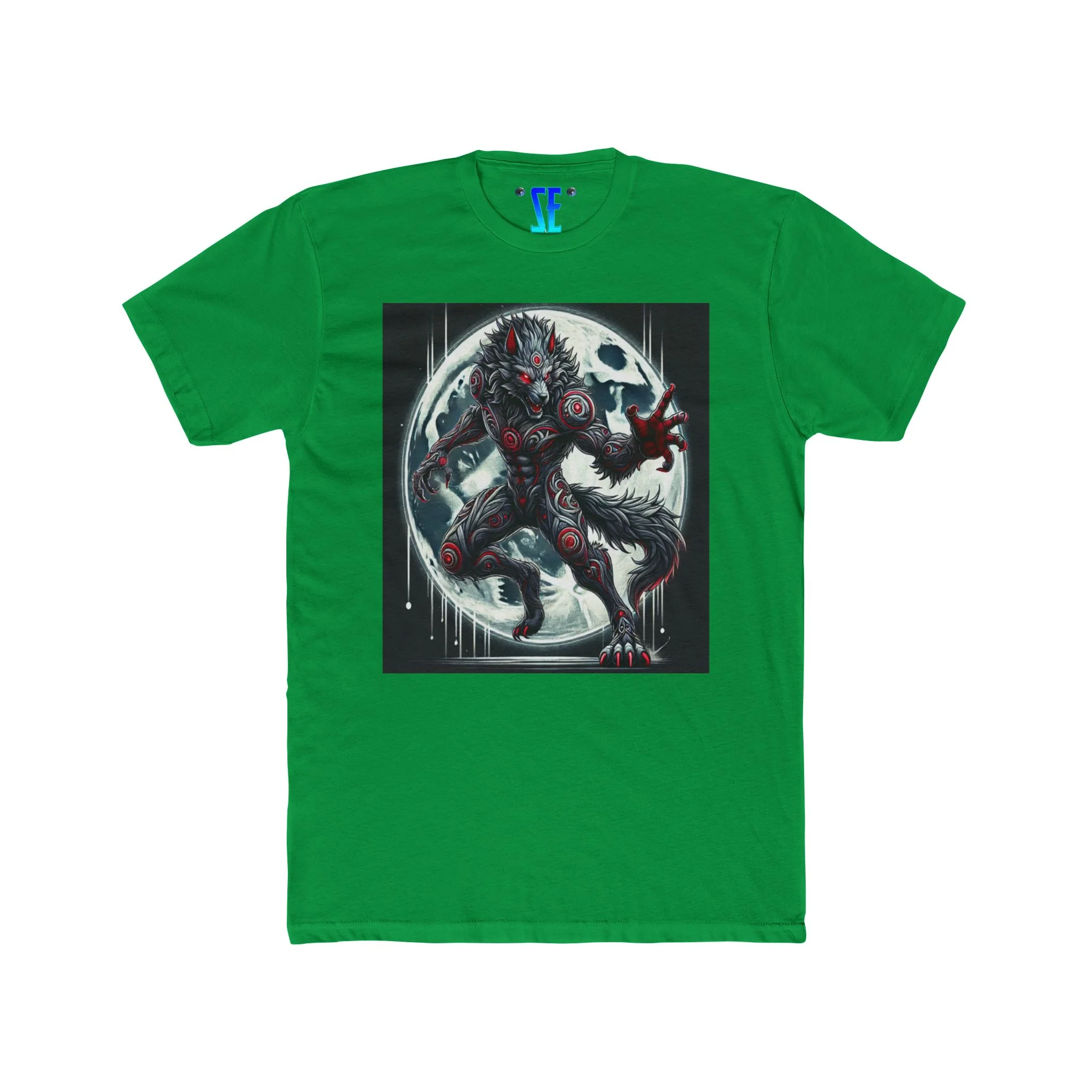 Moonfall Series Werewolf Stunning Silver Red Markings Dynamic Graphic Moon Werewolf Silver Red-Eyes Wolf T-Shirt - Image 4