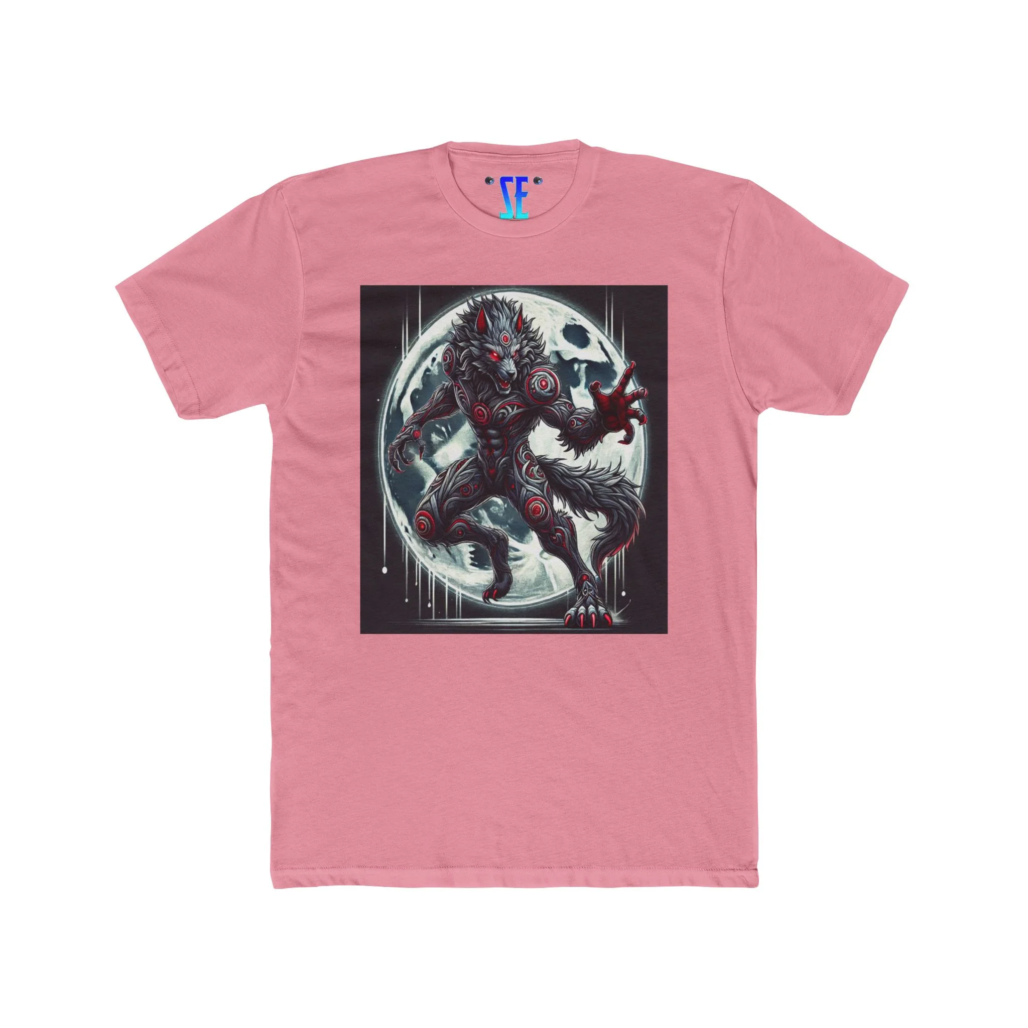 Moonfall Series Werewolf Stunning Silver Red Markings Dynamic Graphic Moon Werewolf Silver Red-Eyes Wolf T-Shirt - Image 5
