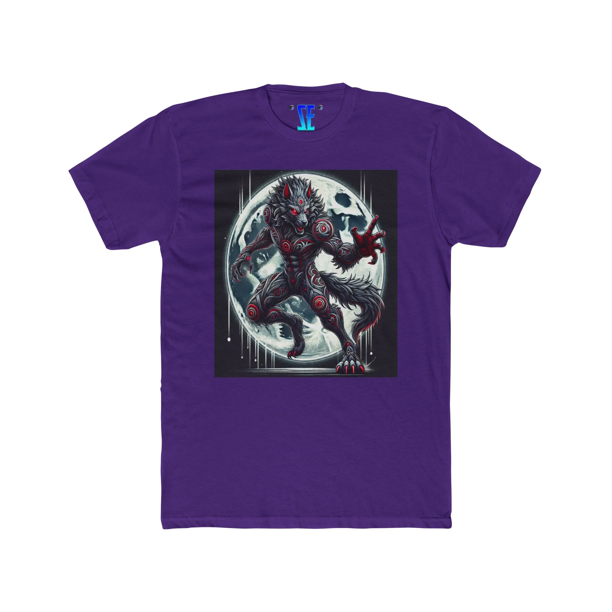 Moonfall Series Werewolf Stunning Silver Red Markings Dynamic Graphic Moon Werewolf Silver Red-Eyes Wolf T-Shirt - Image 7