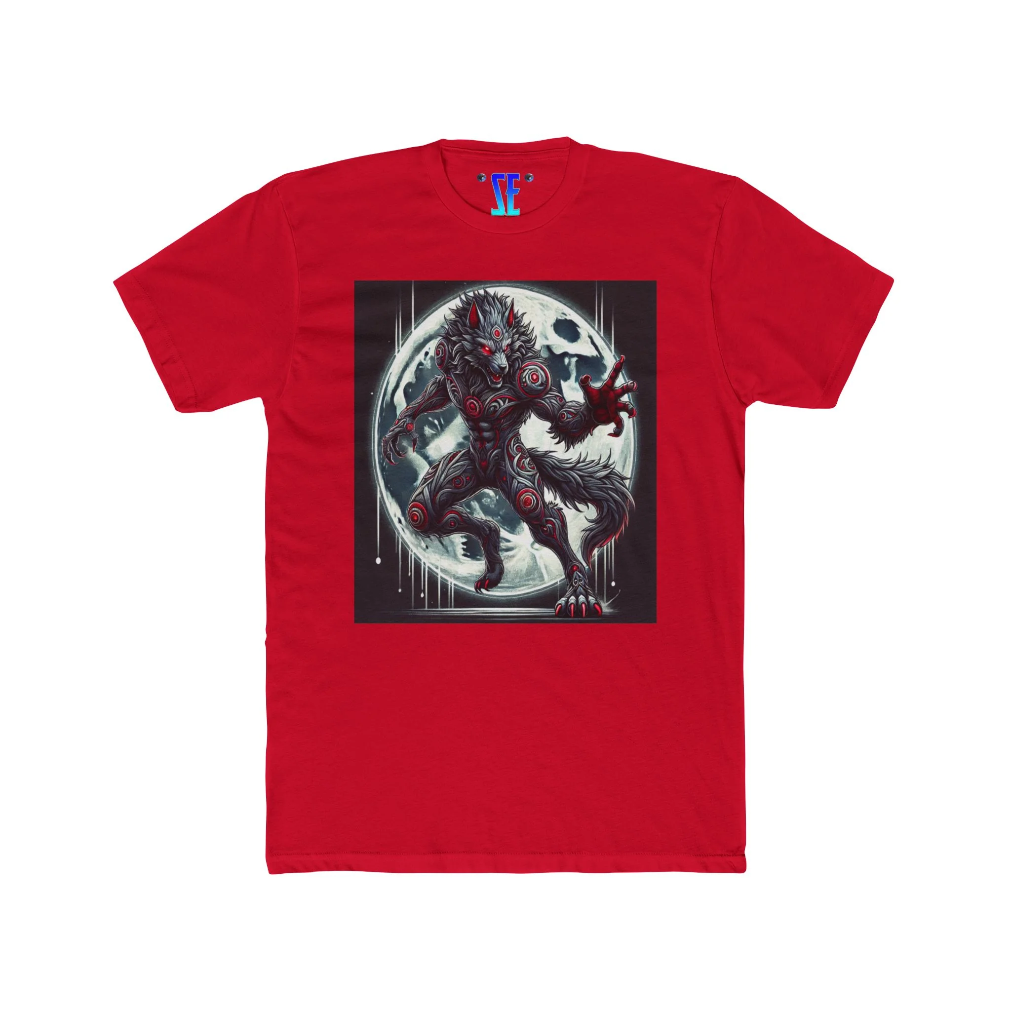 Moonfall Series Werewolf Stunning Silver Red Markings Dynamic Graphic Moon Werewolf Silver Red-Eyes Wolf T-Shirt - Image 8