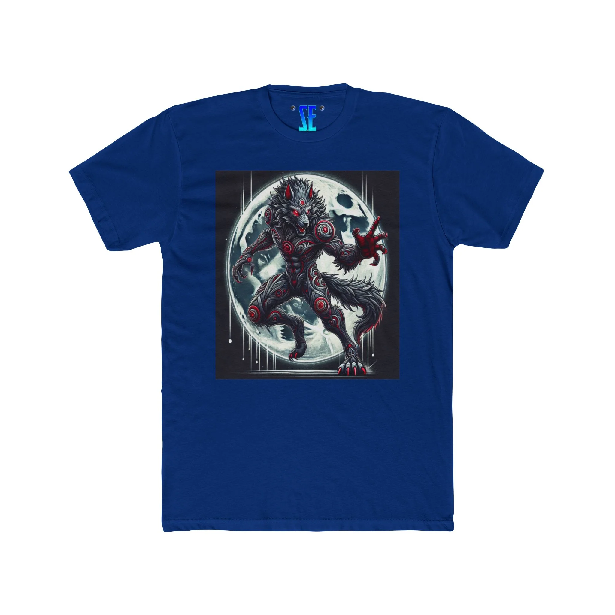 Moonfall Series Werewolf Stunning Silver Red Markings Dynamic Graphic Moon Werewolf Silver Red-Eyes Wolf T-Shirt - Image 9