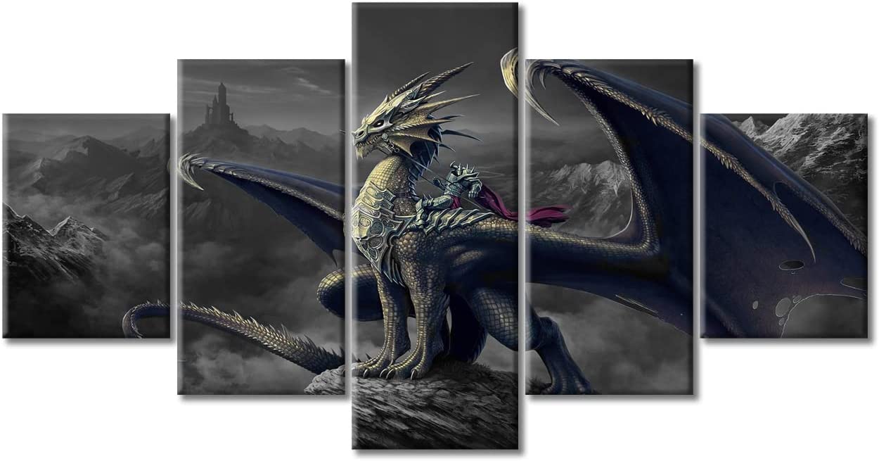 Dragon Rider Warrior 5 Pieces Canvas Wall Art Home Decor Living Room Dragon Warrior Canvas - Image 5