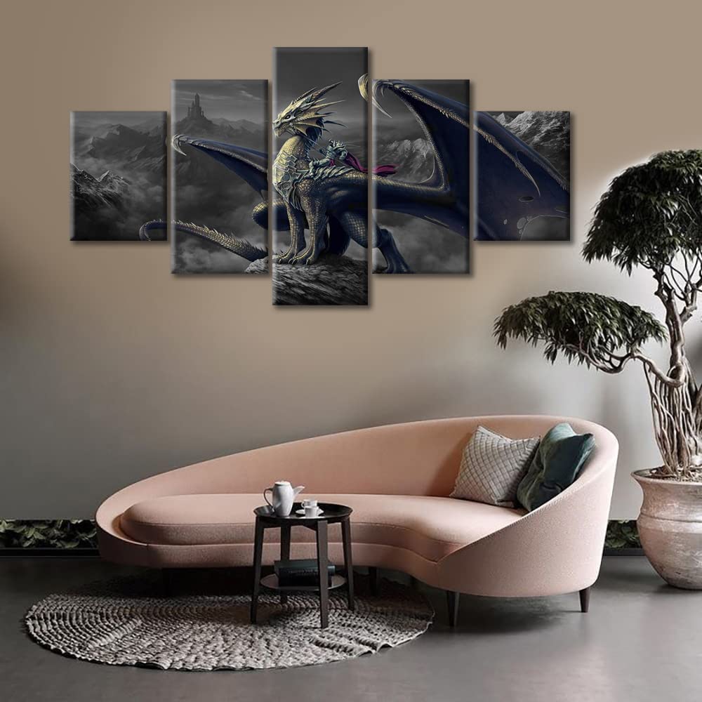 Dragon Rider Warrior 5 Pieces Canvas Wall Art Home Decor Living Room Dragon Warrior Canvas - Image 6