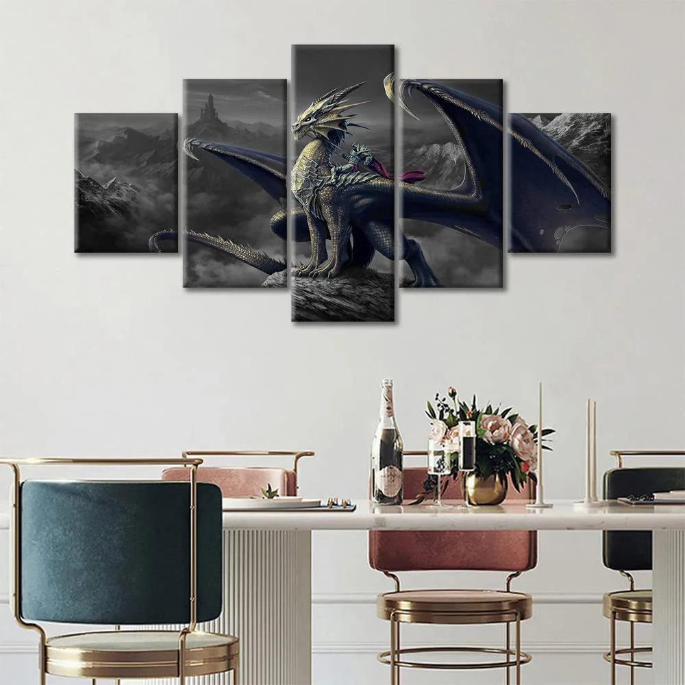 Dragon Rider Warrior 5 Pieces Canvas Wall Art Home Decor Living Room Dragon Warrior Canvas - Image 7