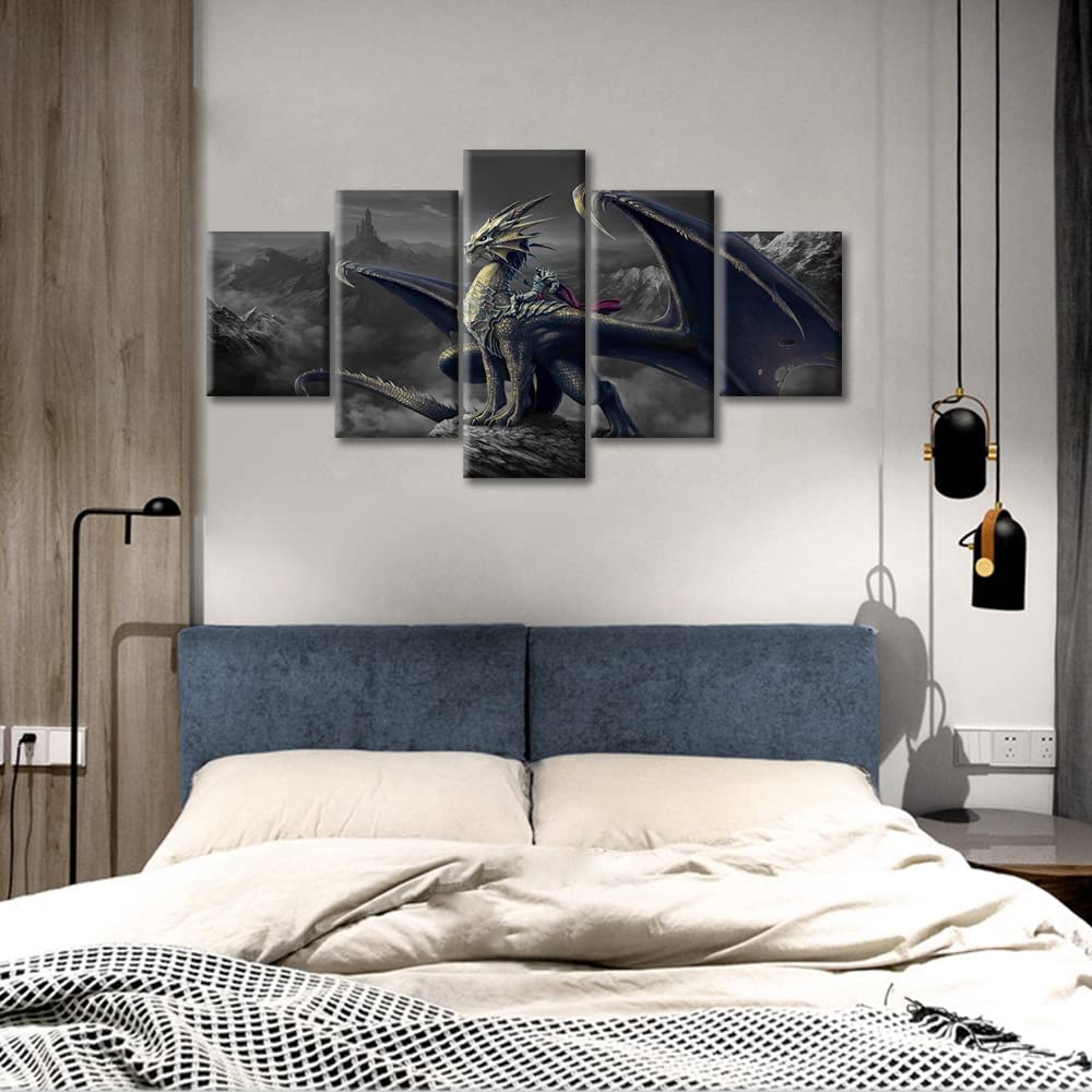 Dragon Rider Warrior 5 Pieces Canvas Wall Art Home Decor Living Room Dragon Warrior Canvas - Image 8