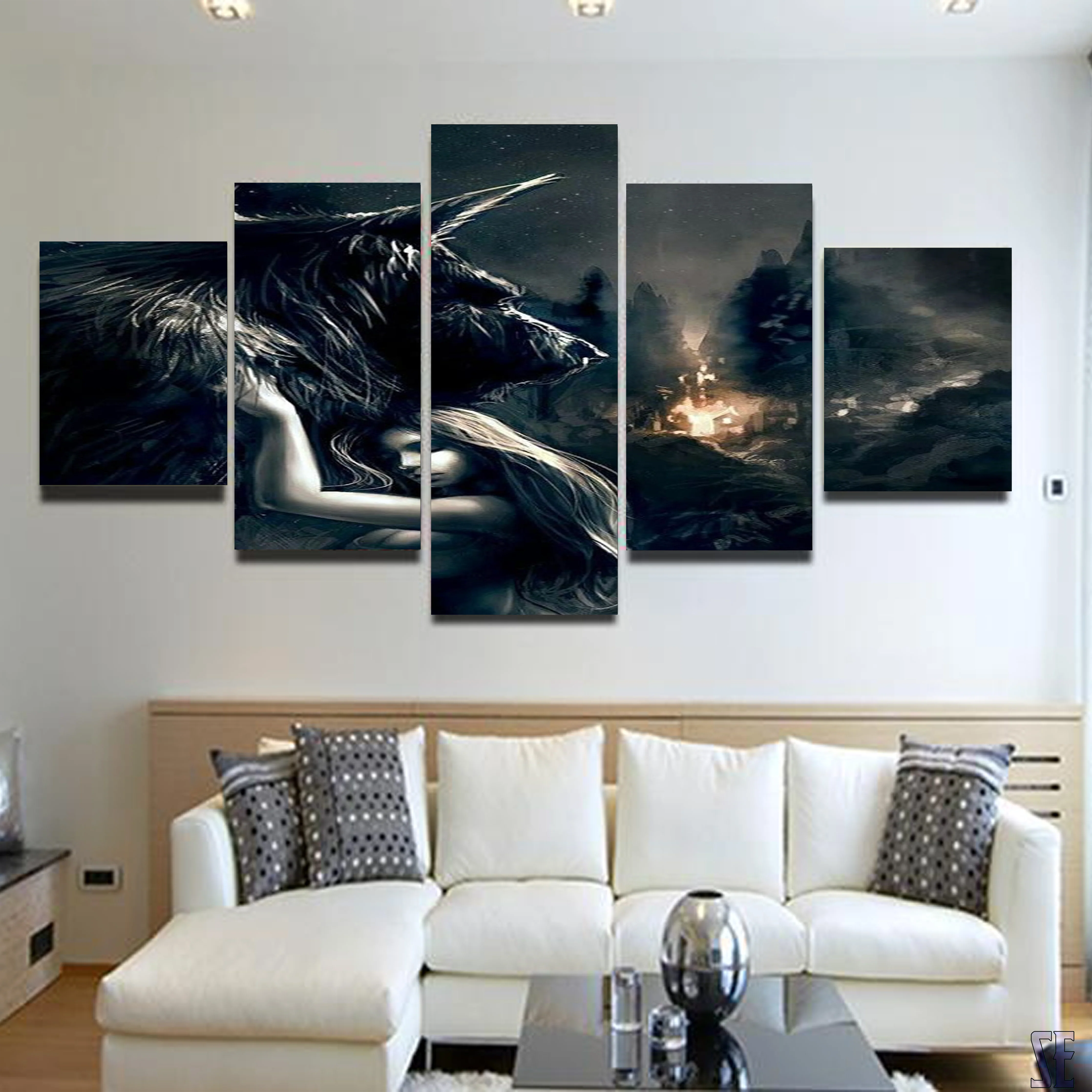 Protect The One You 5 Pieces Canvas Living Room Home Decor Wall Art Wolf and Girl 5 Panel Canvas - Image 4