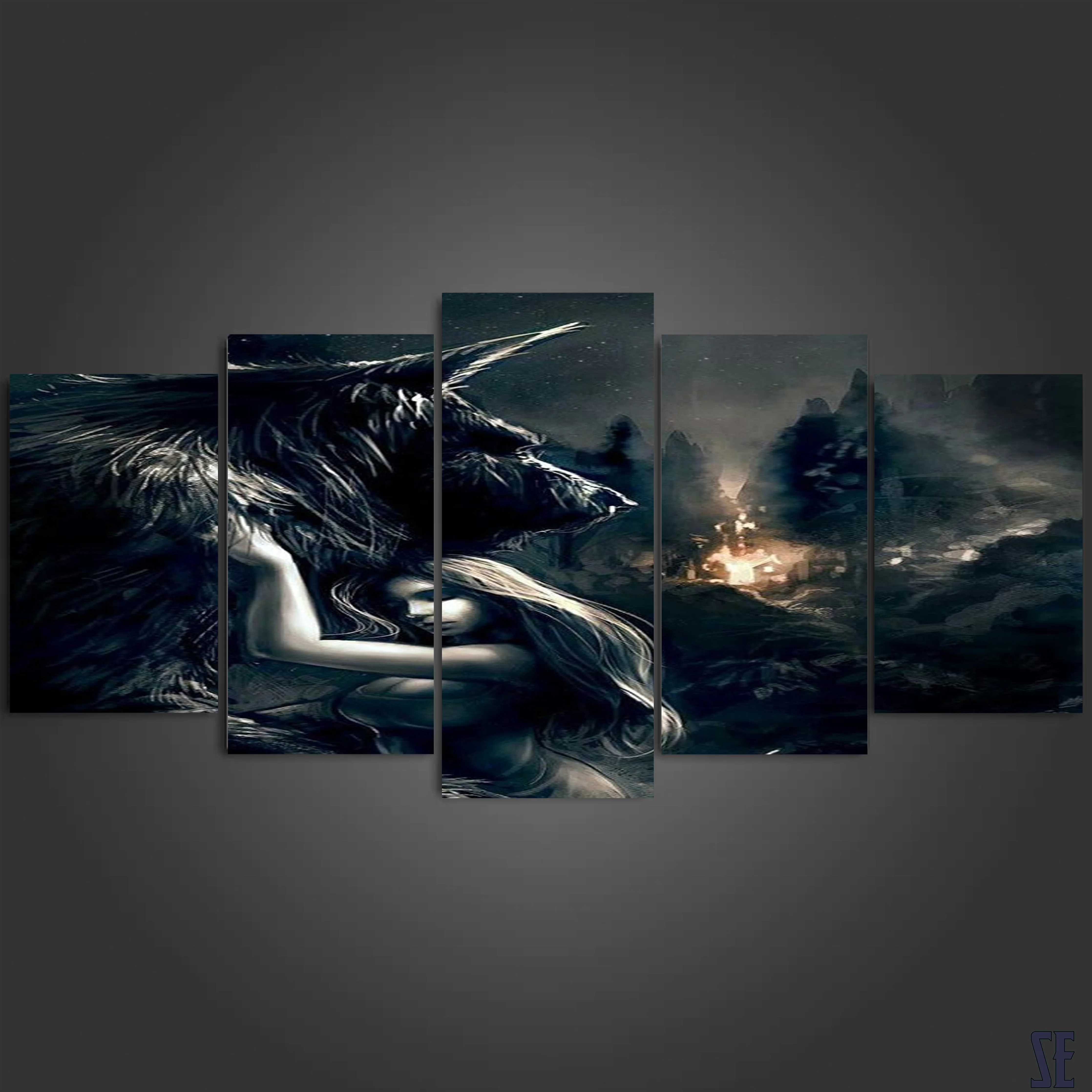 Protect The One You 5 Pieces Canvas Living Room Home Decor Wall Art Wolf and Girl 5 Panel Canvas - Image 6