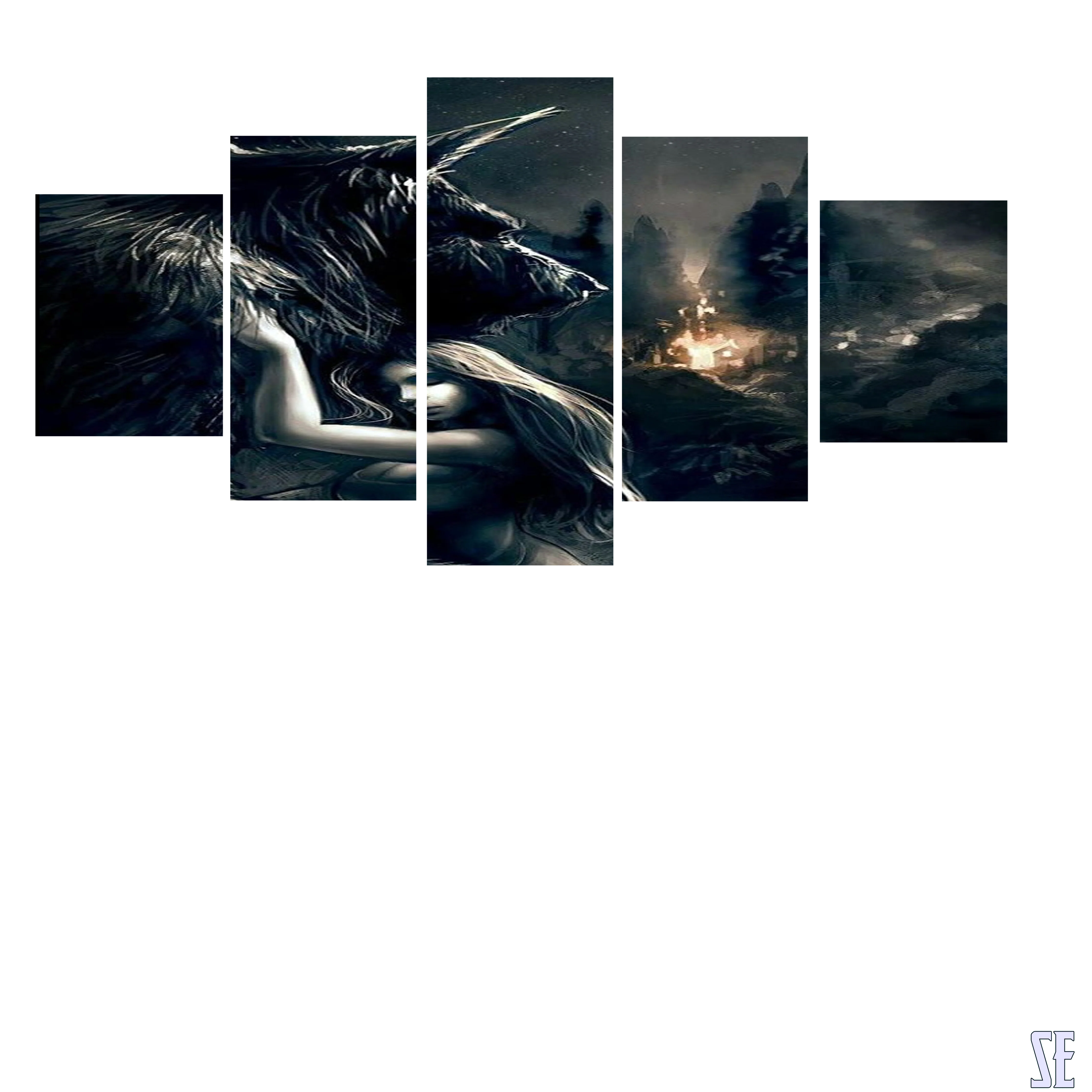 Protect The One You 5 Pieces Canvas Living Room Home Decor Wall Art Wolf and Girl 5 Panel Canvas - Image 7