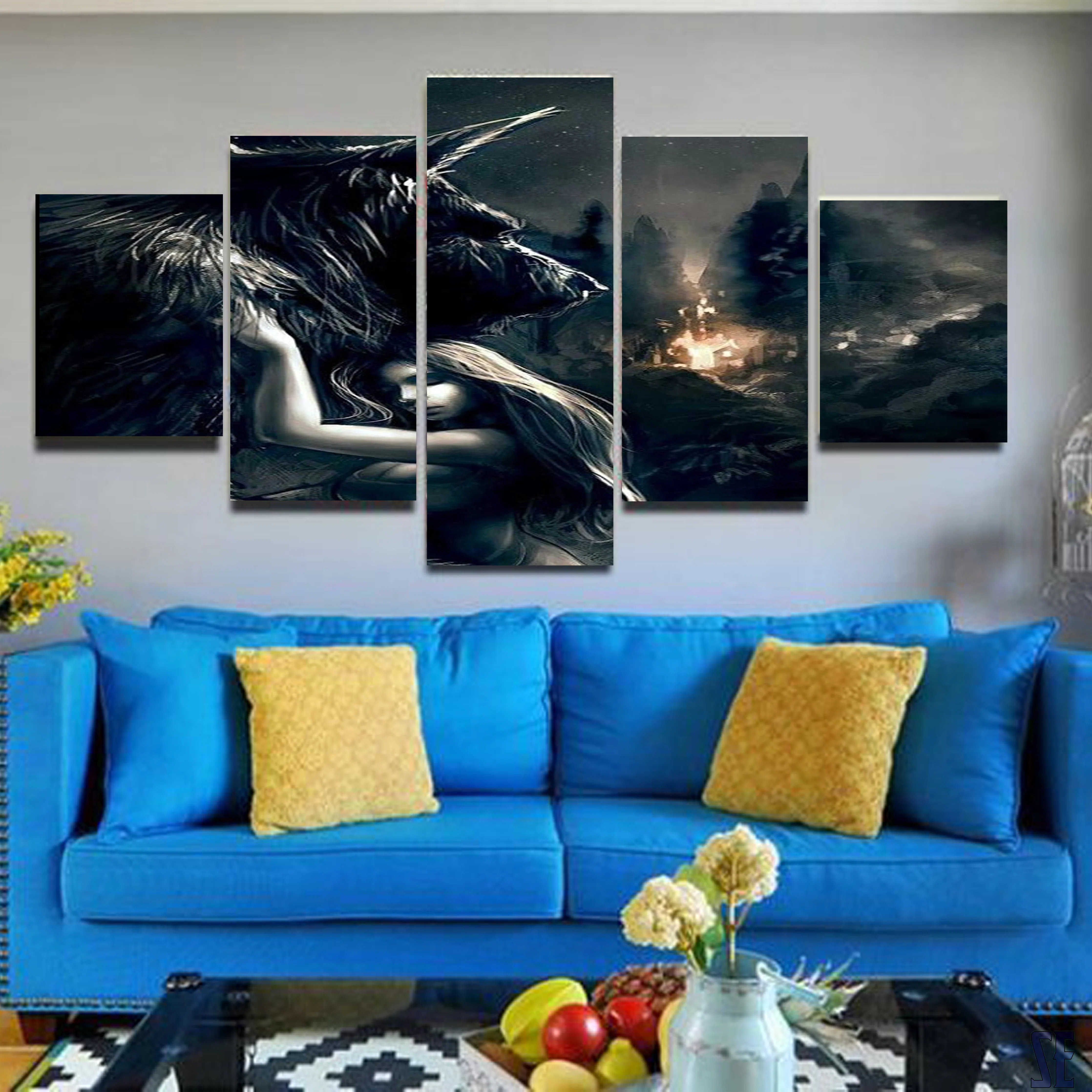 Protect The One You 5 Pieces Canvas Living Room Home Decor Wall Art Wolf and Girl 5 Panel Canvas - Image 8