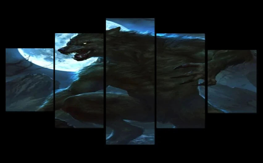 Werewolf 5 Pieces Canvas Wolf Moonlight Wall Art Home Decor Living Room Alpha Werewolf 5 Panel Canvas - Image 4