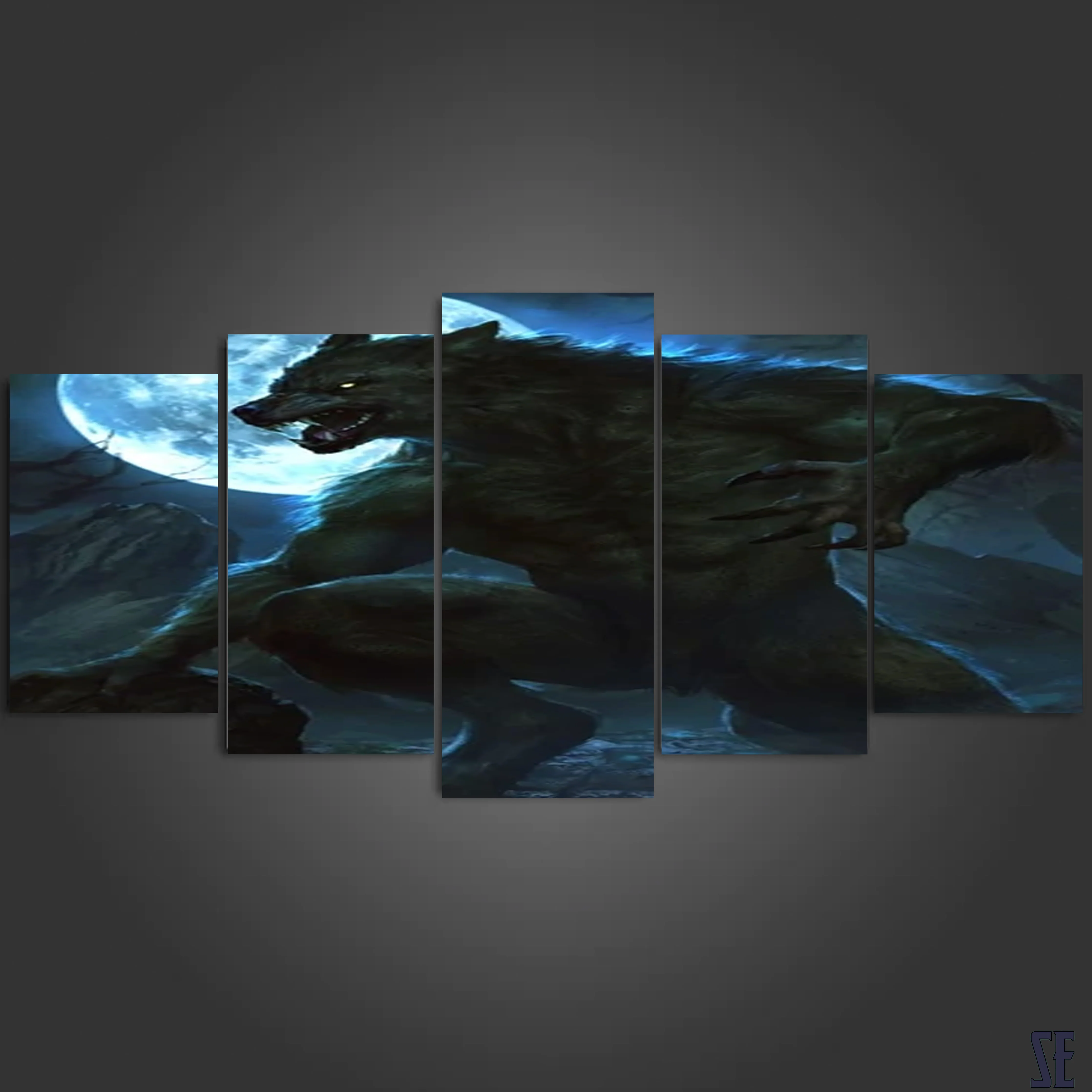 Werewolf 5 Pieces Canvas Wolf Moonlight Wall Art Home Decor Living Room Alpha Werewolf 5 Panel Canvas - Image 5