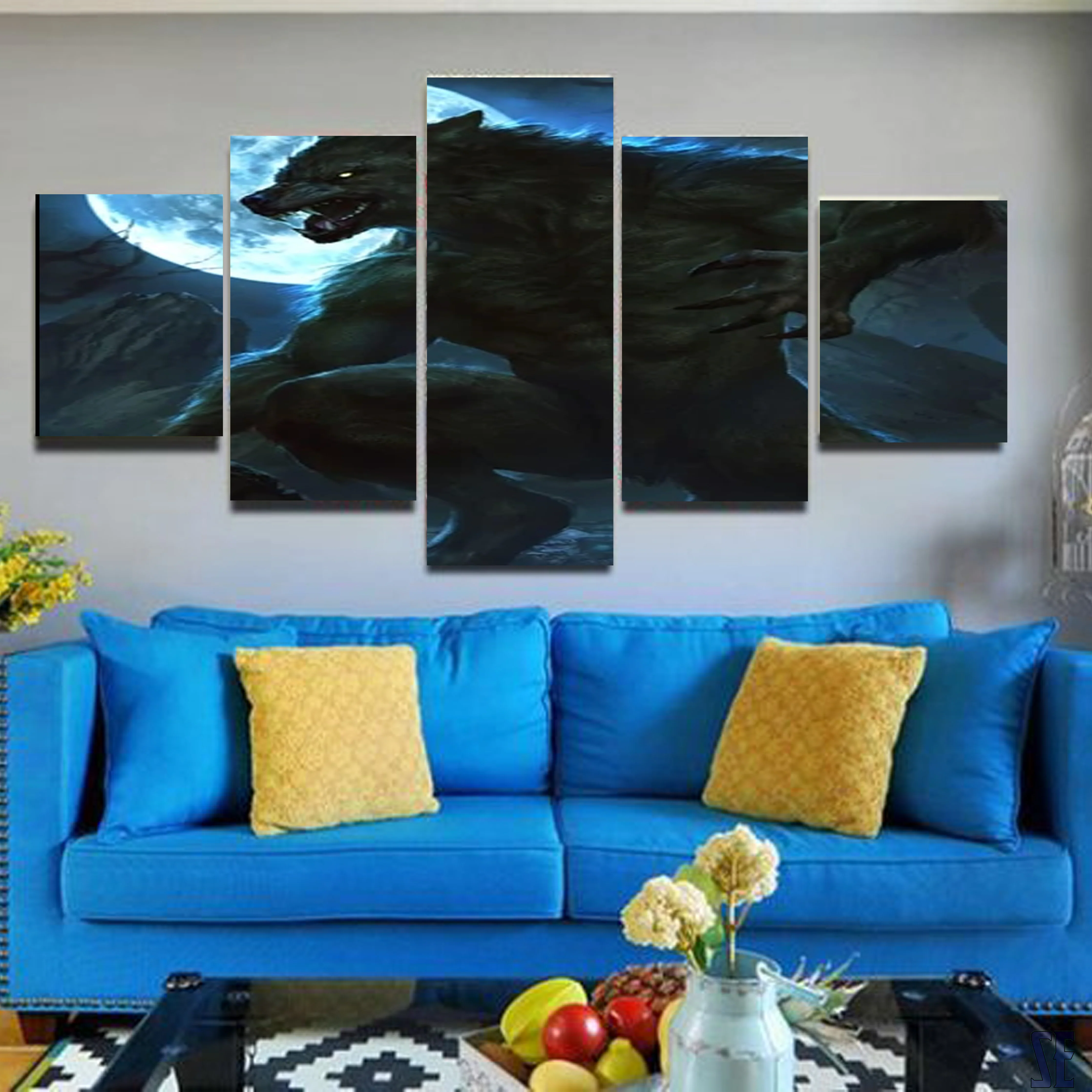 Werewolf 5 Pieces Canvas Wolf Moonlight Wall Art Home Decor Living Room Alpha Werewolf 5 Panel Canvas - Image 7