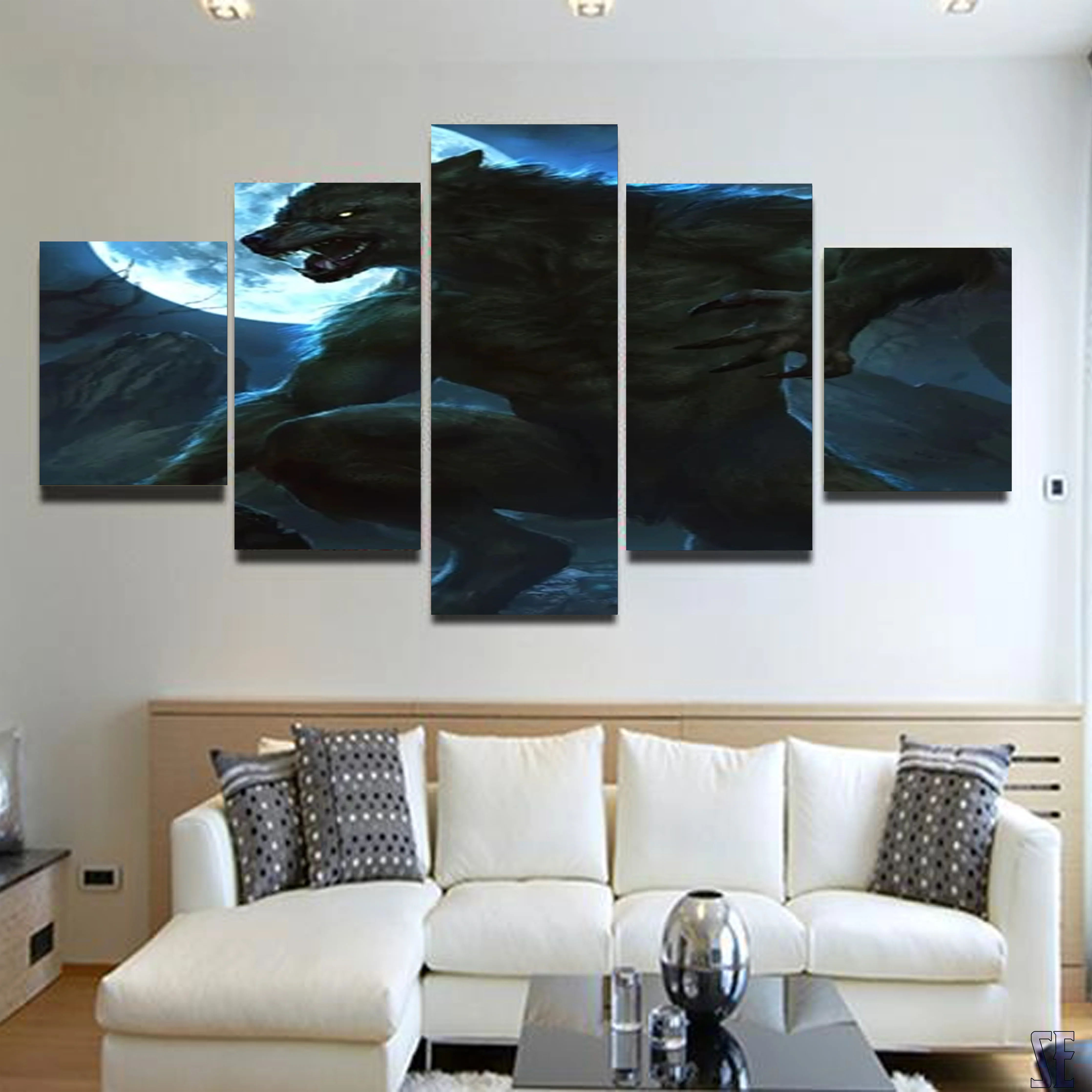 Werewolf 5 Pieces Canvas Wolf Moonlight Wall Art Home Decor Living Room Alpha Werewolf 5 Panel Canvas - Image 8