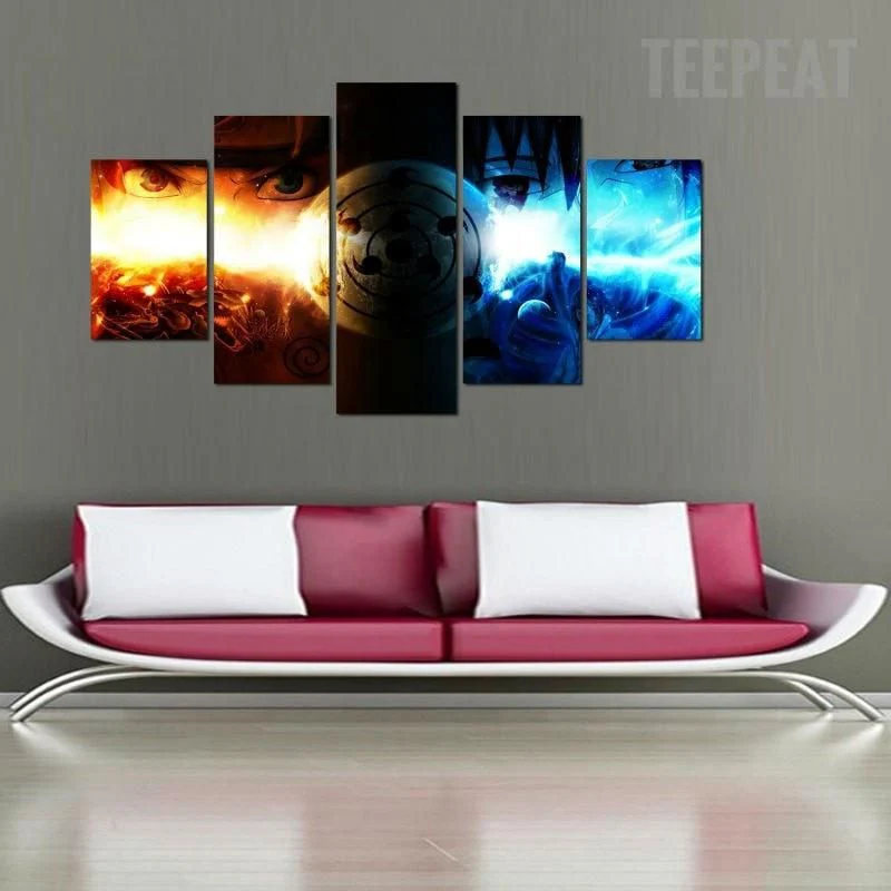 Naruto Sasuke Sun and Moon 5 Panel Canvas Wall Art Home Decor Canvas - Image 3
