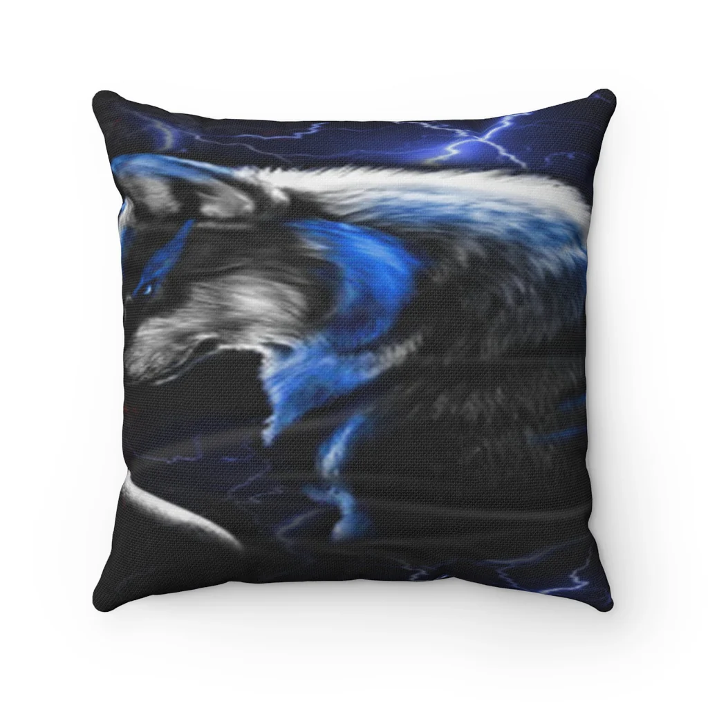 Red Dragon Blue Wolf Polyester Square Pillow - Image 3