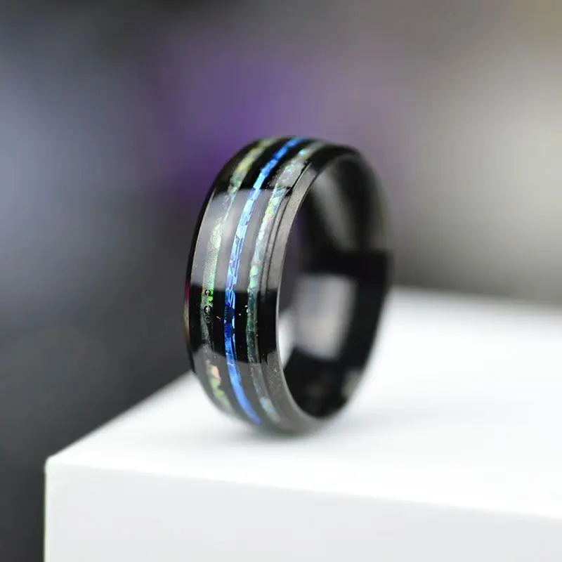 Rose Gold Color Stainless Steel Rings Shell Blue Opal Jewelry - Image 4