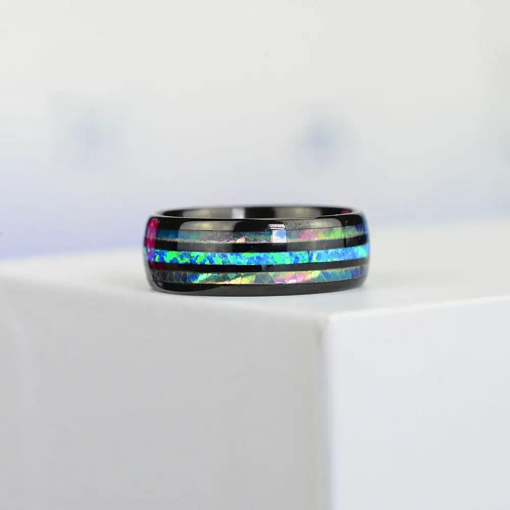 Rose Gold Color Stainless Steel Rings Shell Blue Opal Jewelry - Image 5