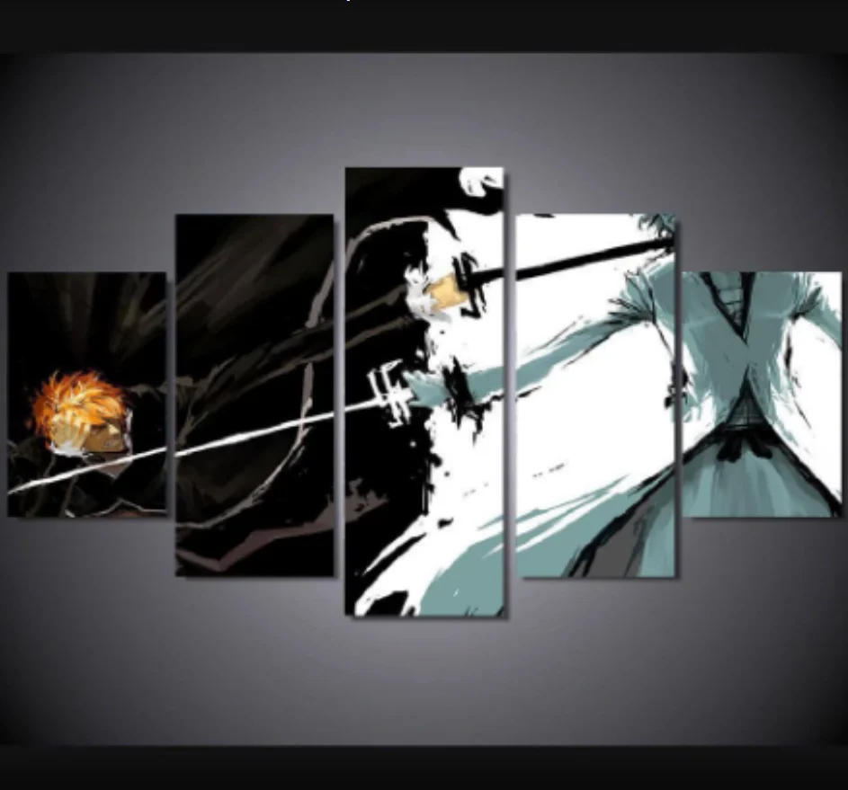 Ichigo Kurosaki 5 Pieces Canvas Wall Art Pictures living Room Yin Yang Ichigo Sword Fighting Canvas