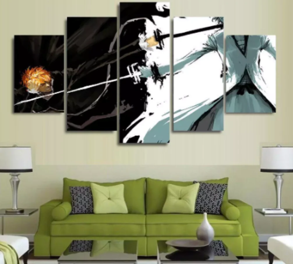Ichigo Kurosaki 5 Pieces Canvas Wall Art Pictures living Room Yin Yang Ichigo Sword Fighting Canvas - Image 2