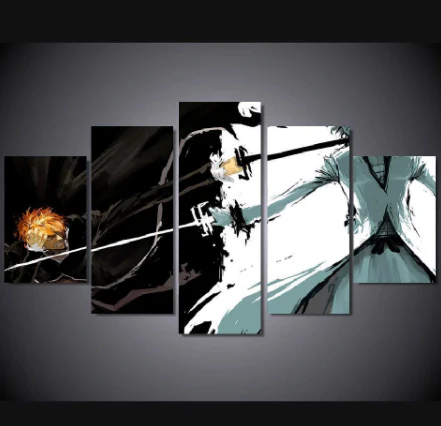 Ichigo Kurosaki 5 Pieces Canvas Wall Art Pictures living Room Yin Yang Ichigo Sword Fighting Canvas - Image 5
