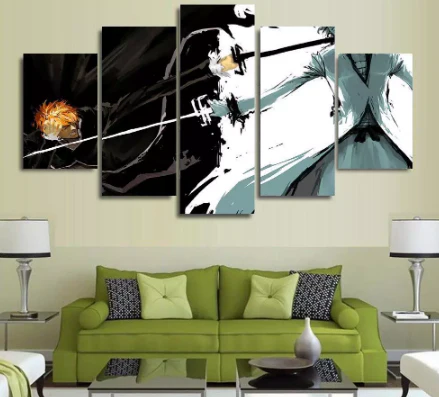 Ichigo Kurosaki 5 Pieces Canvas Wall Art Pictures living Room Yin Yang Ichigo Sword Fighting Canvas - Image 6