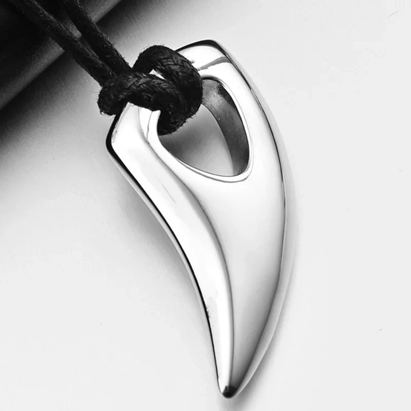 Stainless Steel Alpha Spear Tribal Wolf Teeth Pendant Necklace Black Silver Wolf Teeth - Image 2