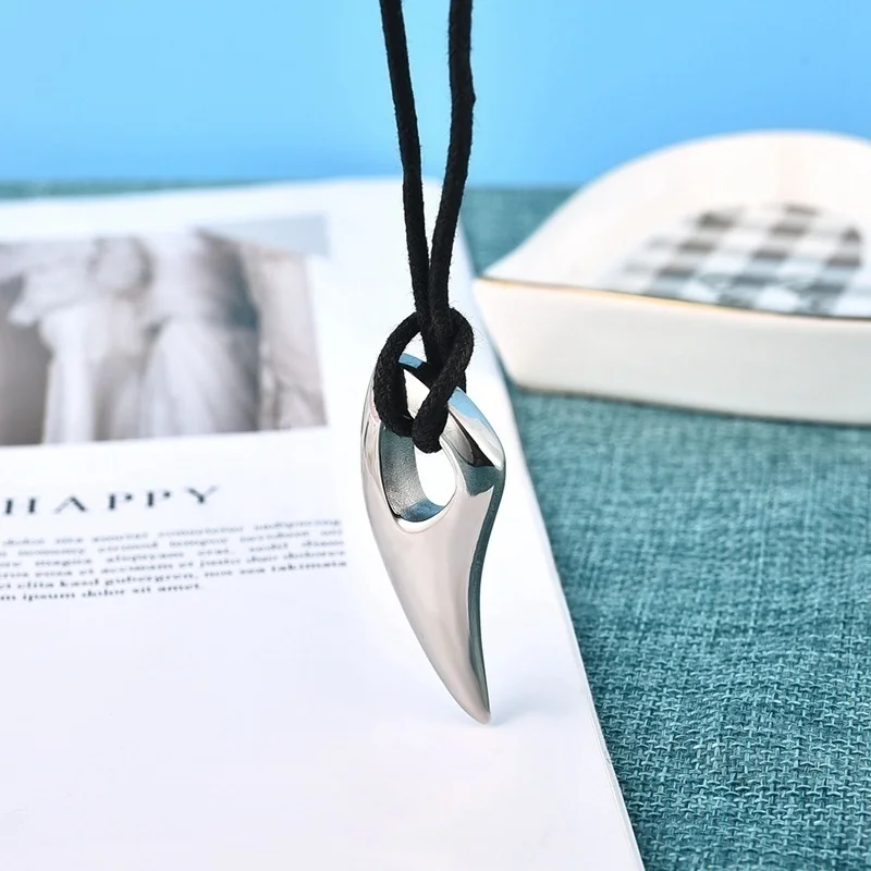 Stainless Steel Alpha Spear Tribal Wolf Teeth Pendant Necklace Black Silver Wolf Teeth - Image 5