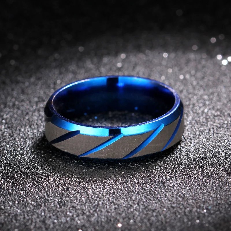 Stainless Steel Blue Black Gold Ring Fashion Frosting Street Party Jewelry - Image 6