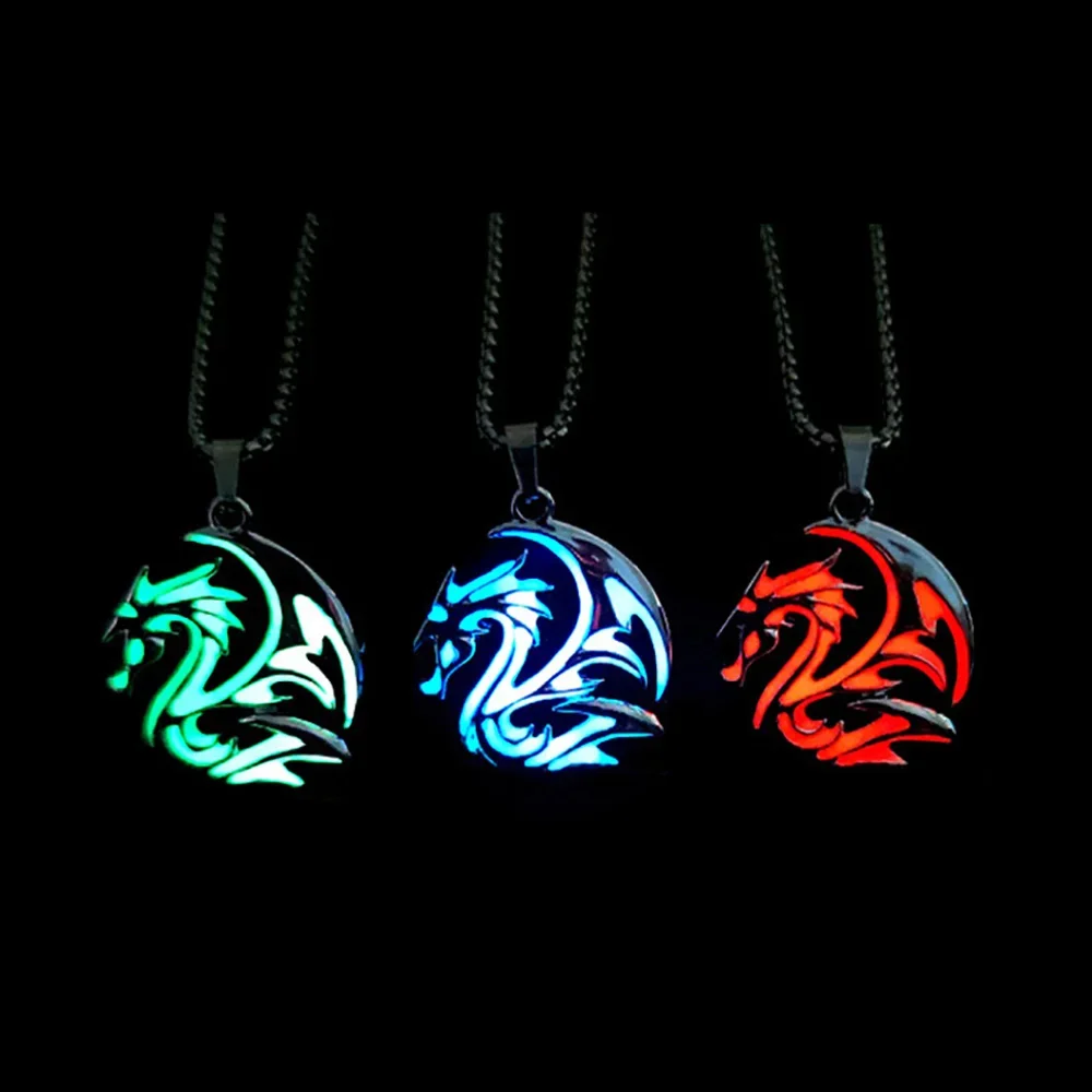 Stainless Steel Chain Luminous Dragon Pendant Glowing Necklace Night Glow In The Dark Necklace - Image 2
