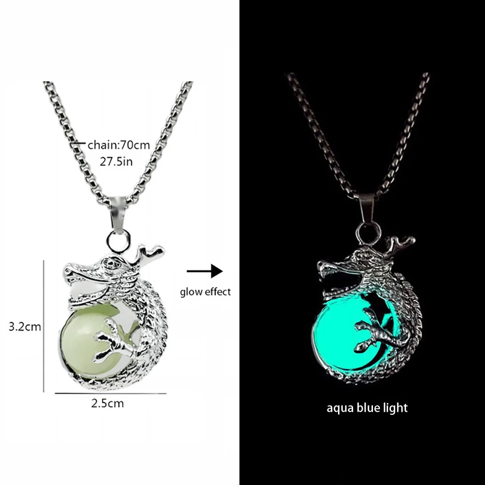 Stainless Steel Chain Luminous Dragon Pendant Glowing Necklace Night Glow In The Dark Necklace - Image 24