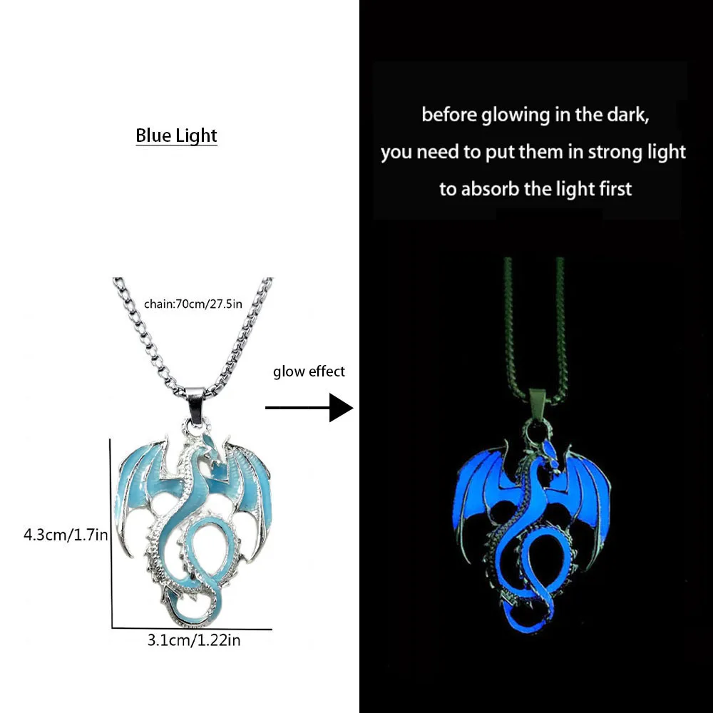 Stainless Steel Chain Luminous Dragon Pendant Glowing Necklace Night Glow In The Dark Necklace - Image 29