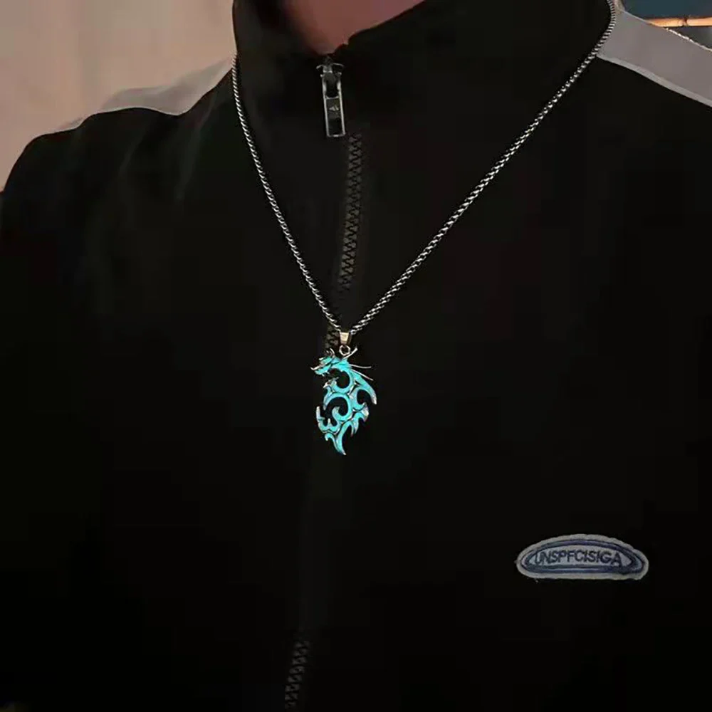Stainless Steel Chain Luminous Dragon Pendant Glowing Necklace Night Glow In The Dark Necklace - Image 3