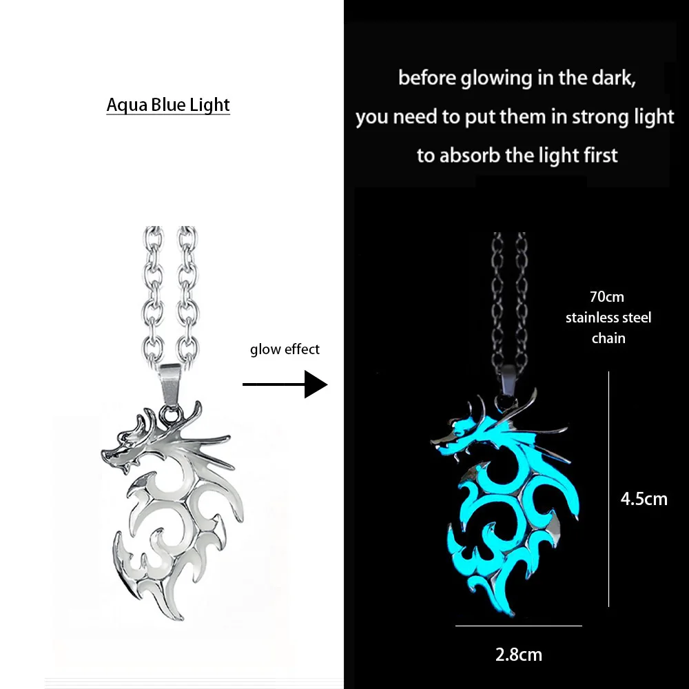 Stainless Steel Chain Luminous Dragon Pendant Glowing Necklace Night Glow In The Dark Necklace - Image 32