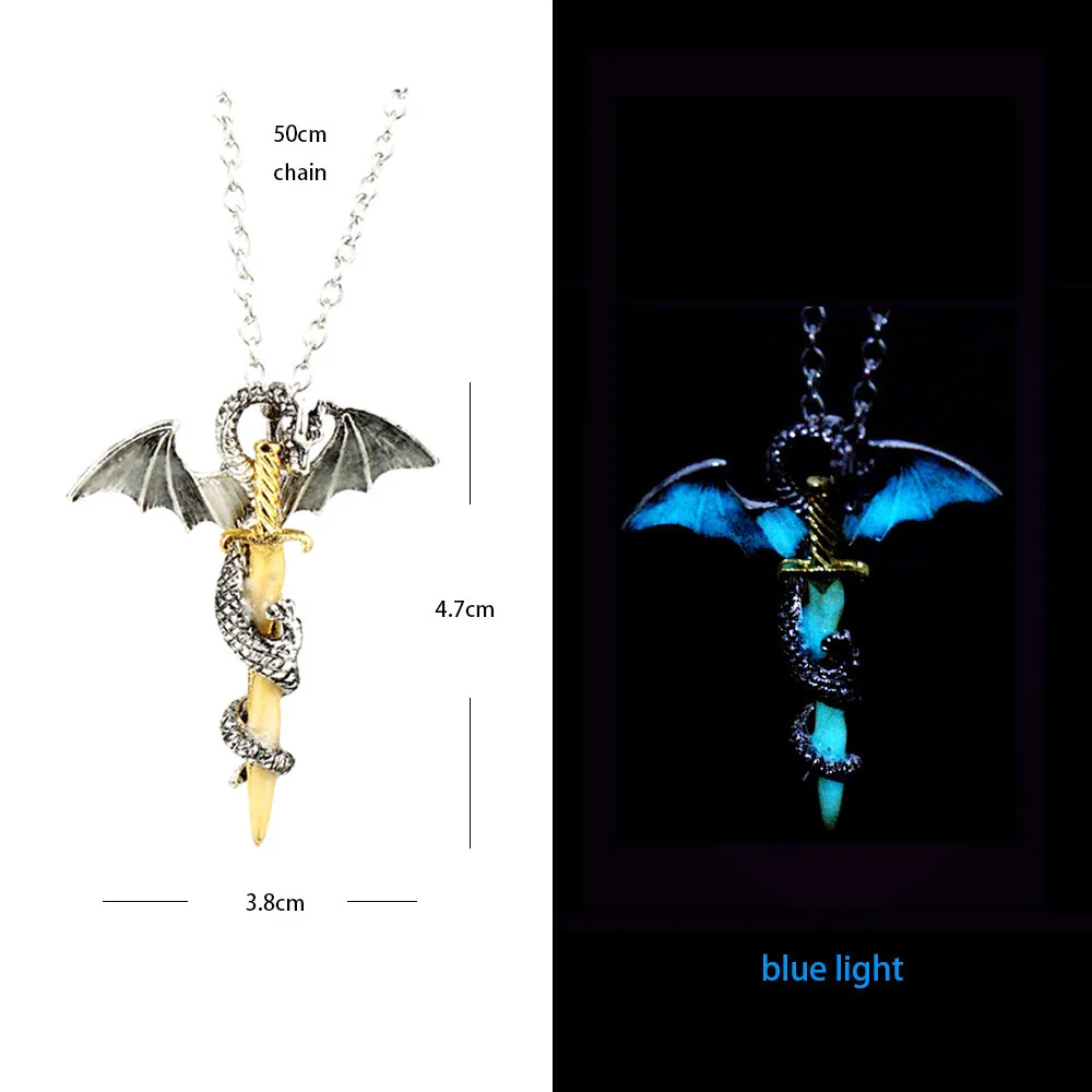 Stainless Steel Chain Luminous Dragon Pendant Glowing Necklace Night Glow In The Dark Necklace - Image 6