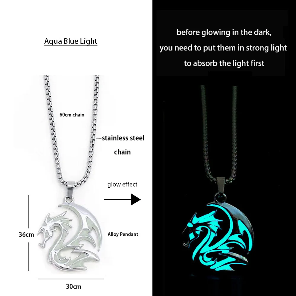 Stainless Steel Chain Luminous Dragon Pendant Glowing Necklace Night Glow In The Dark Necklace - Image 8