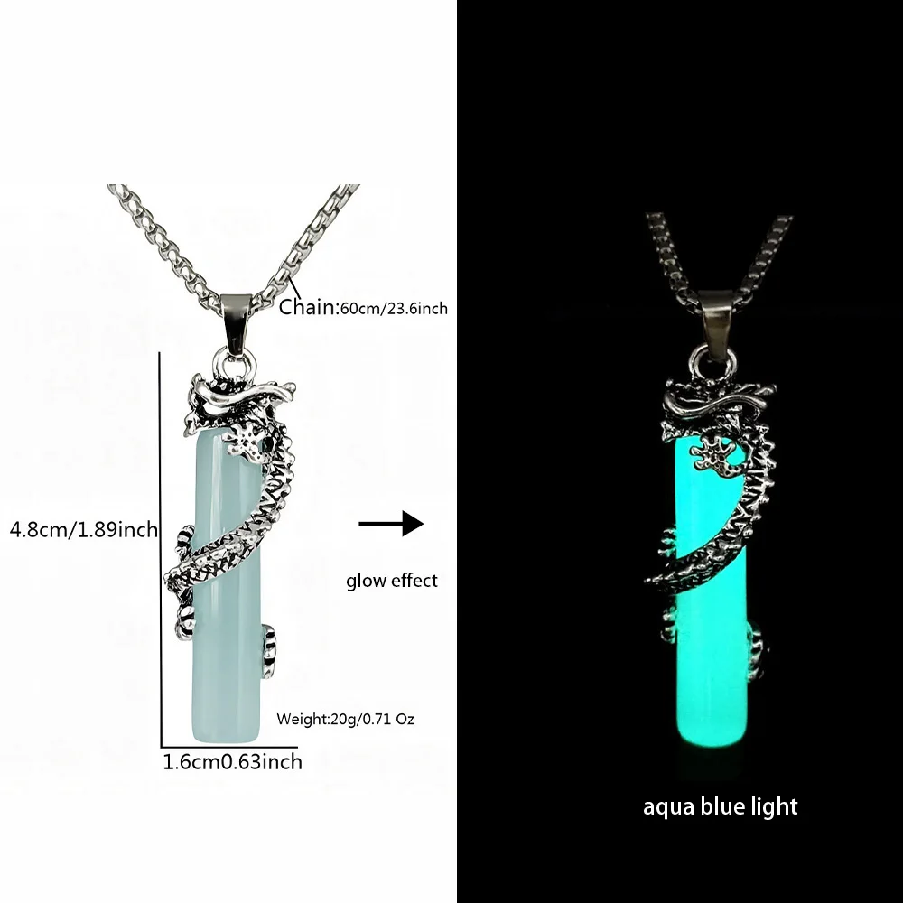 Stainless Steel Chain Luminous Dragon Pendant Glowing Necklace Night Glow In The Dark Necklace - Image 9