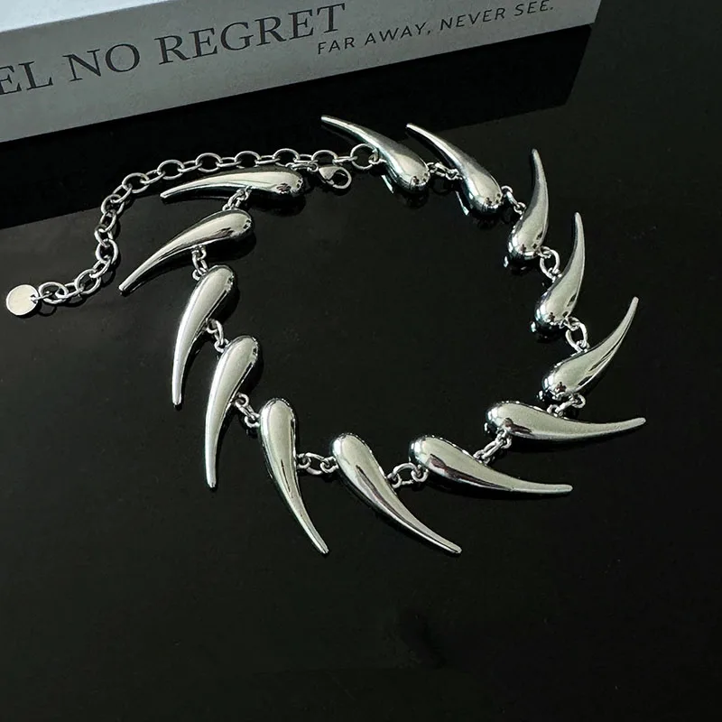 Stainless Steel ChainChoker Necklace Neck Short Collar Wolf Tooth Jewelry Necklaces - Image 2