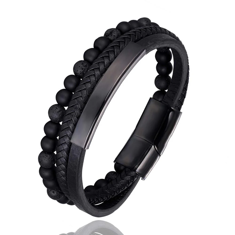 Stainless Steel Stone Beads Bracelet Tiger Stone Bangle Bracelet Stainless Steel Punk Leather Jewelry - Image 12