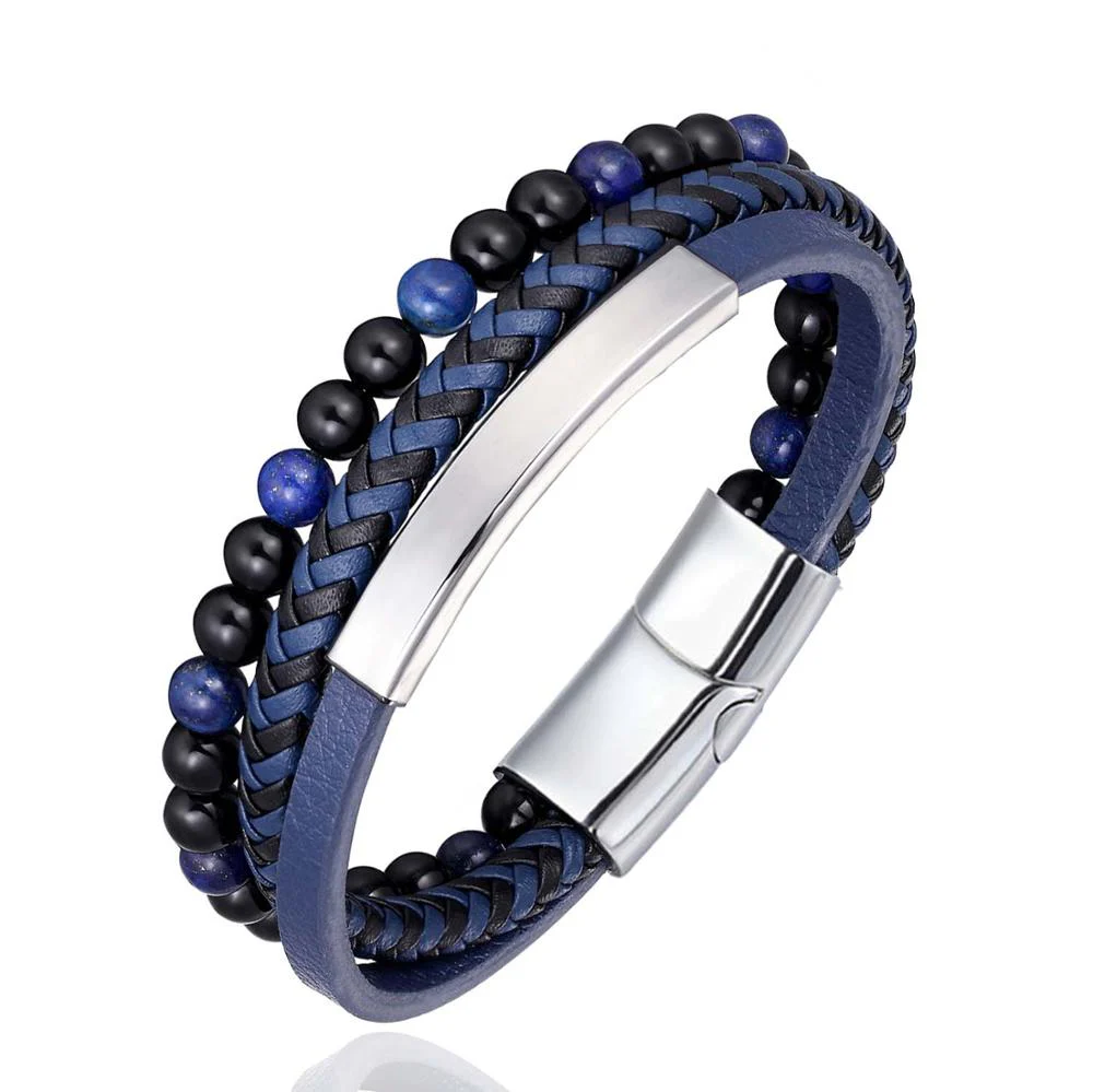 Stainless Steel Stone Beads Bracelet Tiger Stone Bangle Bracelet Stainless Steel Punk Leather Jewelry - Image 4