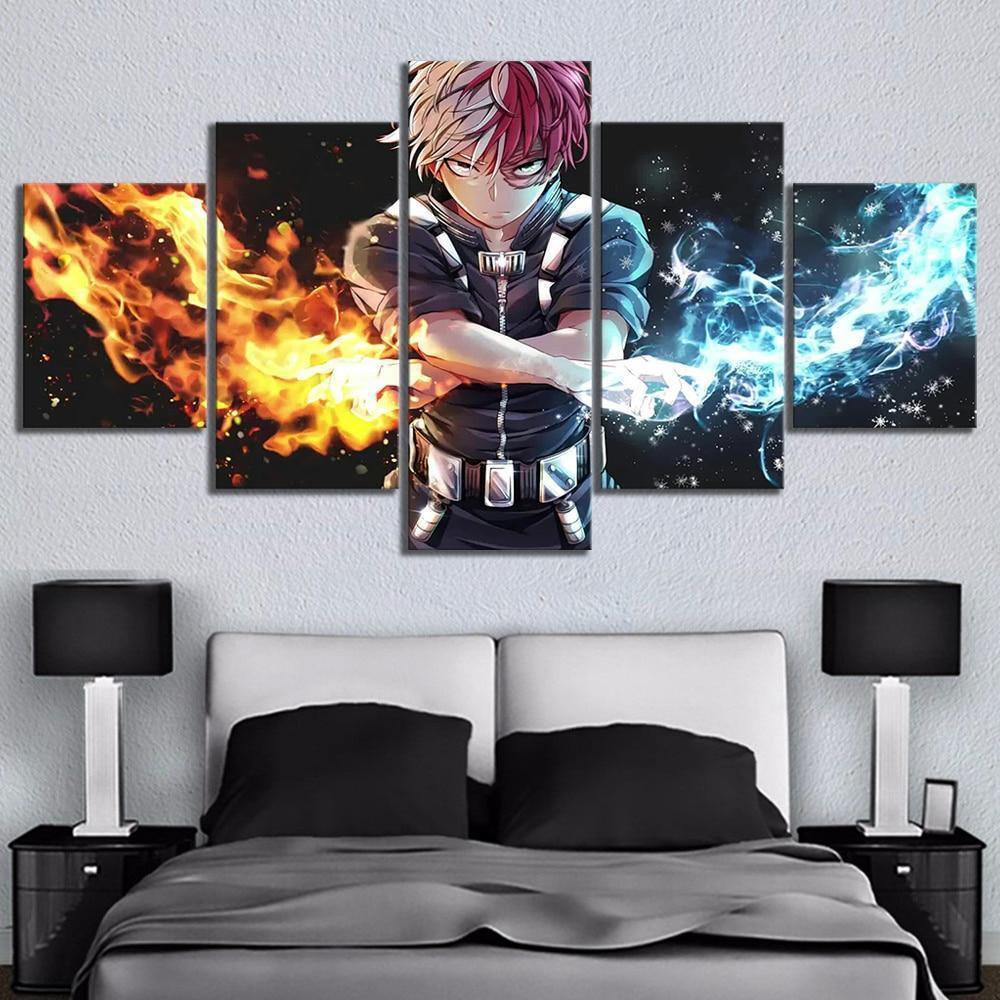 Todoroki Fire and Ice Wall Art 5 Panel Canvas Anime Living Room Home Decoration My Hero Academia Canvas - Image 2