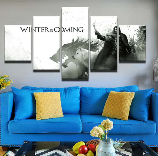 Jon Snow White Wolf Wall Art 5 Panels Canvas Painting Home Decoration Winter is Coming Canvas - Image 6