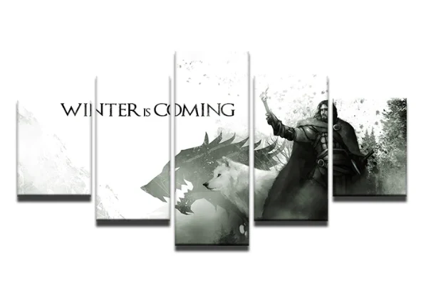 Jon Snow White Wolf Wall Art 5 Panels Canvas Painting Home Decoration Winter is Coming Canvas - Image 8
