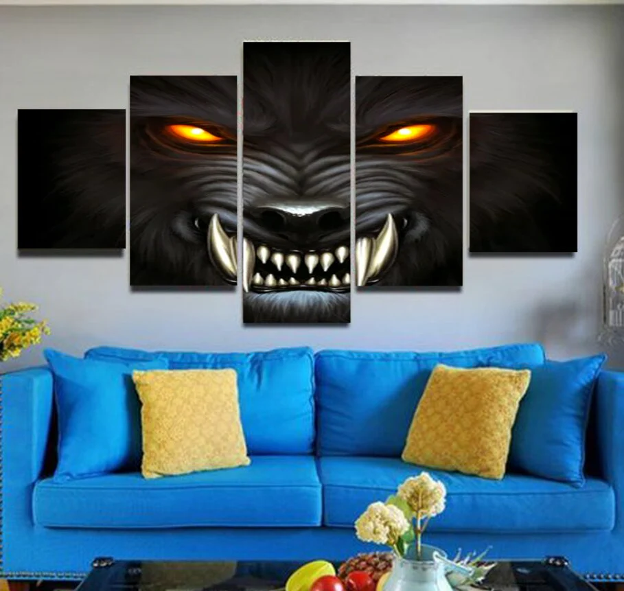 Red Eyes Alpha Werewolf Wall Art 5 Pieces Canvas Ferocious Werewolf Home Decor Living Room Canvas - Image 2