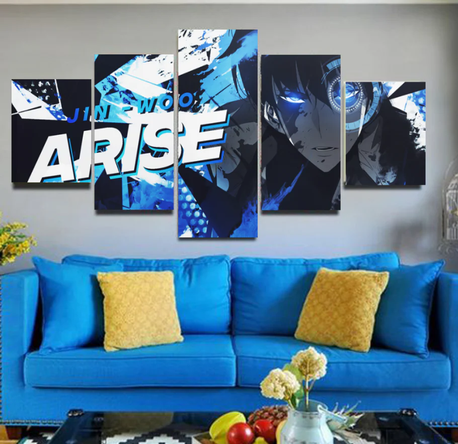 Solo Leveling Sung Jin-Woo Arise 5 Pieces Canvas Home Decor Living Room 5 Panel Canvas - Image 2
