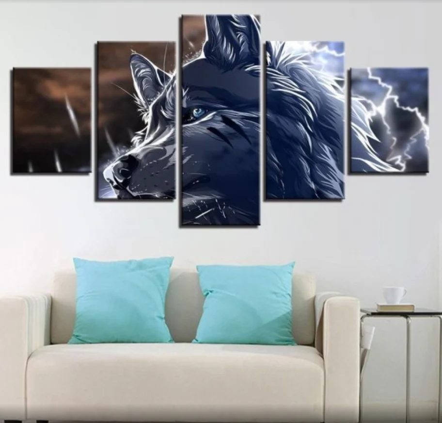 Alpha Wolf 5 Piece Canvas Wall Art Living Room Home Decor Wolf 5 Panel Decoration Canvas