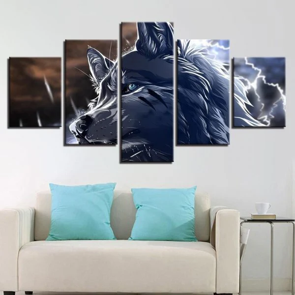 Alpha Wolf 5 Piece Canvas Wall Art Living Room Home Decor Wolf 5 Panel Decoration Canvas - Image 3