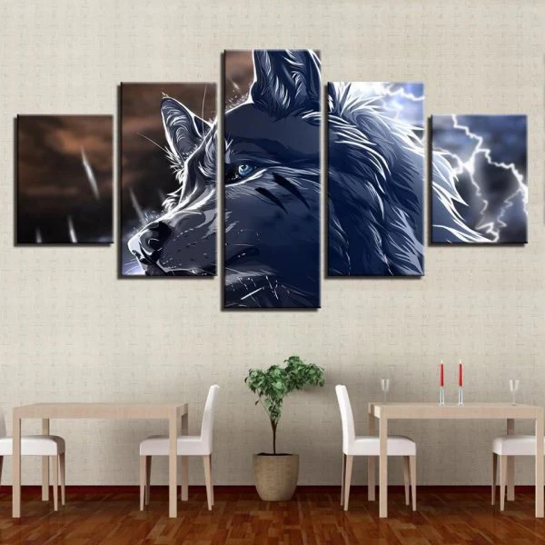 Alpha Wolf 5 Piece Canvas Wall Art Living Room Home Decor Wolf 5 Panel Decoration Canvas - Image 4